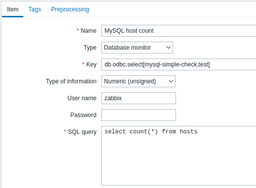 Database monitor item