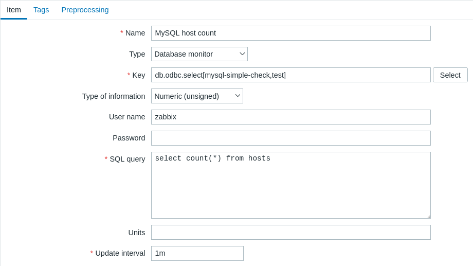 Database monitor item