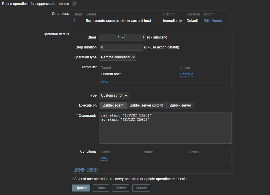 Вкладка Operations